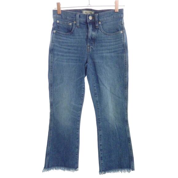 Madewell Cali Demi Boot Jeans Raw Hem Edition 25 P Blue Denim Jeans Petite - Picture 1 of 8